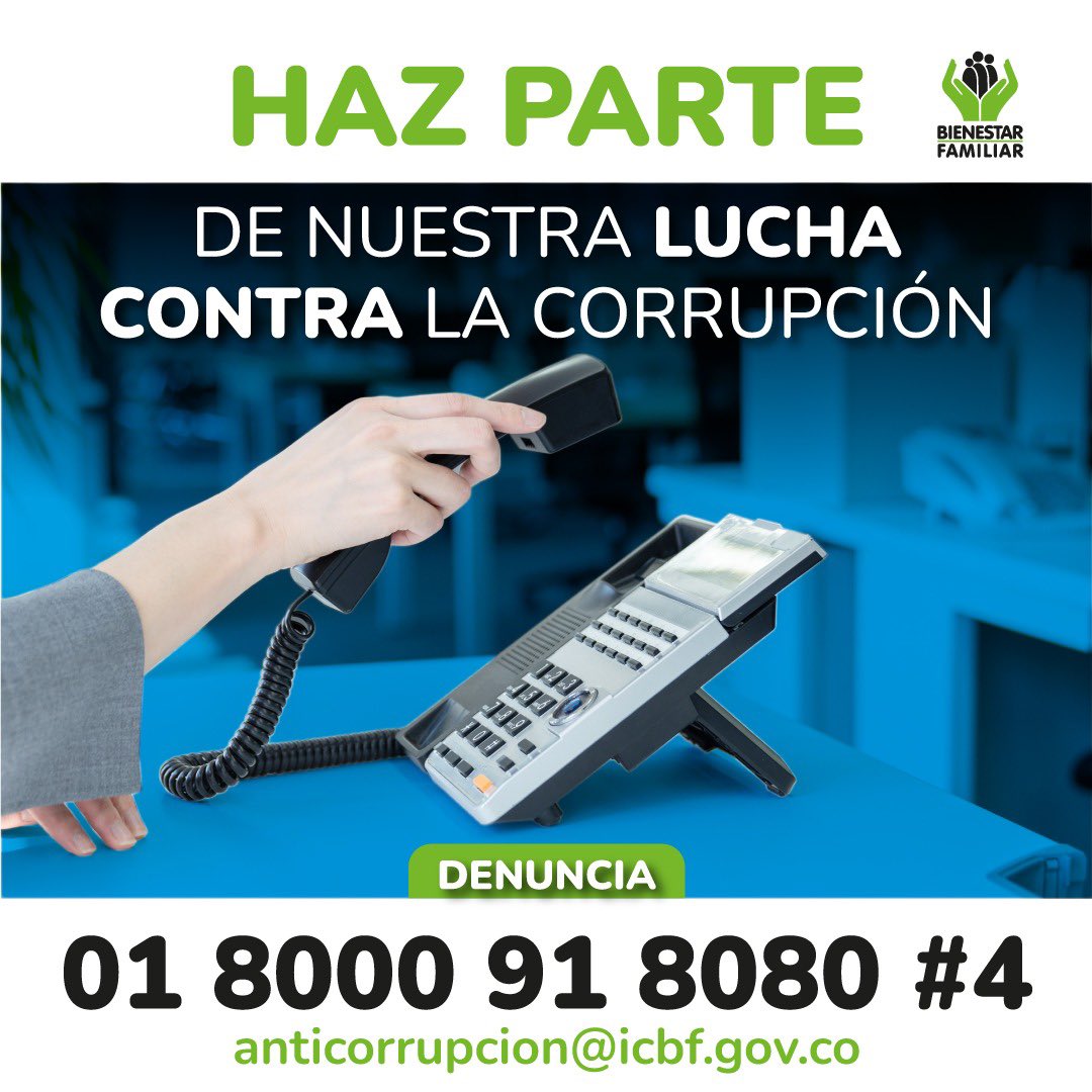 Bienestar Familiar | ICBF (@icbfcolombia) on Twitter photo #ICBFesTransparencia | Los recursos destinados a la primera infancia, niñez y adolescencia no se roban ni se malgastan, es deber de todos protegerlos. ¡Juntos luchamos contra la corrupción!  #PrimeroLaNiñez 
☎️👀Denuncia a la línea 018000918080 opción 4 #ICBFesTransparencia | Los recursos destinados a la primera infancia, niñez y adolescencia no se roban ni se malgastan, es deber de todos protegerlos. ¡Juntos luchamos contra la corrupción!  #PrimeroLaNiñez 
☎️👀Denuncia a la línea 018000918080 opción 4