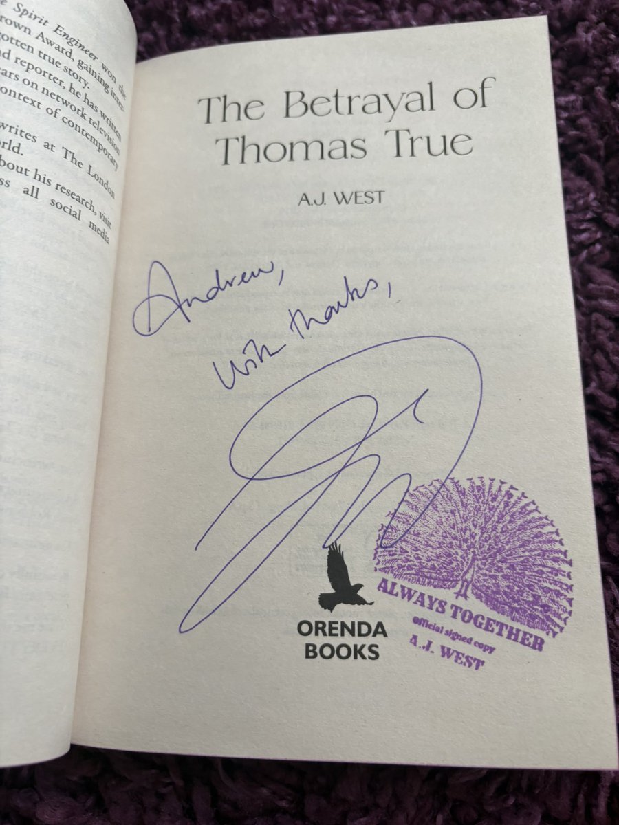 AndrewStansall's tweet photo. Can’t wait to start reading this. So beautifully packaged and signed by @AJWestAuthor @bertsbooks 
Thank you from one Andrew to another.
#thebetrayalofthomastrue https://t.co/xliYyPpDOK