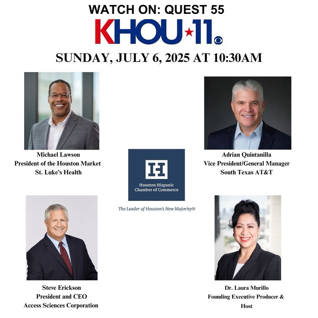 Hispanic Houston (@hispanichouston) on Twitter photo Airing this Sunday!
Join us on @KHOU11 <a href="/DrLauraMurillo/">Dr. Laura Murillo</a> conversations with Michael Lawson, <a href="/StLukesHealthTX/">St. Luke's Health</a>, Adrian Quintanilla, <a href="/ATT/">AT&T</a> and Steve Erickson, Access Sciences.
Click here for full show: youtu.be/XowA6HO-Xls Airing this Sunday!
Join us on @KHOU11 <a href="/DrLauraMurillo/">Dr. Laura Murillo</a> conversations with Michael Lawson, <a href="/StLukesHealthTX/">St. Luke's Health</a>, Adrian Quintanilla, <a href="/ATT/">AT&T</a> and Steve Erickson, Access Sciences.
Click here for full show: youtu.be/XowA6HO-Xls