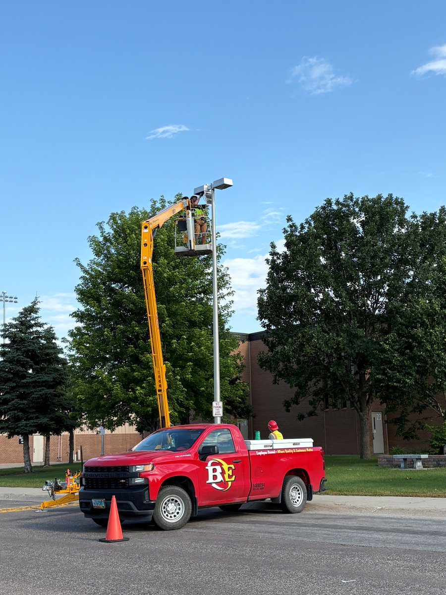 New light poles were installed in the South High School parking lot last week.