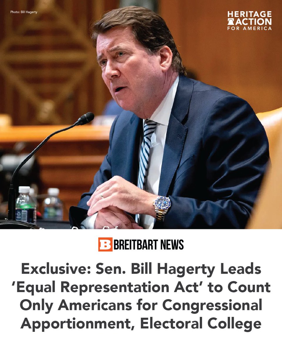 Heritage Action (@heritage_action) on Twitter photo The Equal Representation Act is a commonsense measure to prohibit illegal immigrants from being counted in censuses, so that sanctuary cities can’t exploit the electoral college and taxpayer resources.
<a href="/SenatorHagerty/">Senator Bill Hagerty</a> with <a href="/BreitbartNews/">Breitbart News</a>: bit.ly/46nvGrN The Equal Representation Act is a commonsense measure to prohibit illegal immigrants from being counted in censuses, so that sanctuary cities can’t exploit the electoral college and taxpayer resources.
<a href="/SenatorHagerty/">Senator Bill Hagerty</a> with <a href="/BreitbartNews/">Breitbart News</a>: bit.ly/46nvGrN