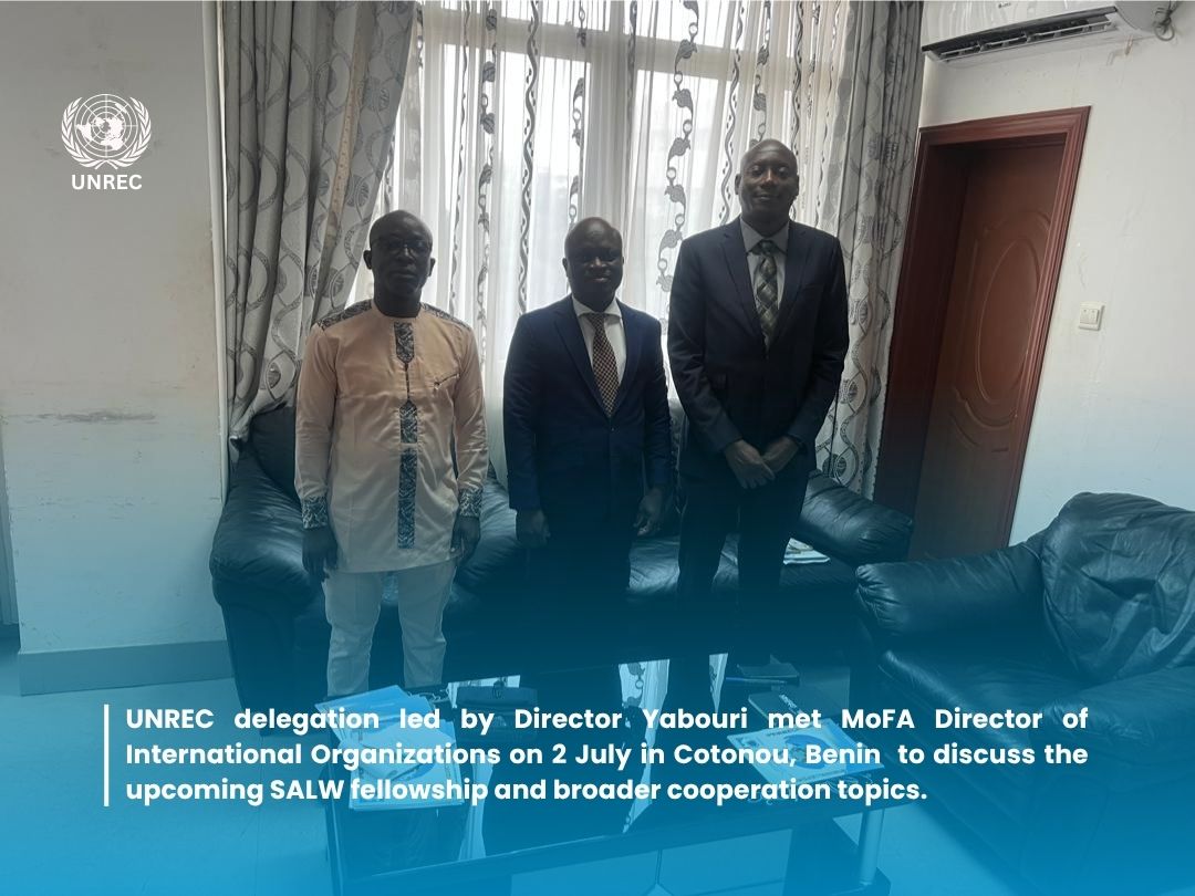📍UNREC delegation led by Director Yabouri met MoFA Director of International Organizations on 2 July in Cotonou, Benin 🇧🇯 to discuss the upcoming SALW fellowship and broader cooperation topics. 
#UNREC #SALW #Benin