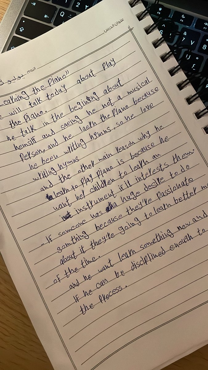 lilirlq's tweet image. اليوم أنهيت المحادثة: ٤٠ دقيقة، والسماع نصيبه ساعتين.
الكتابة: ٢٠ دقيقة، مع الكثير من الأخطاء،
والقراءة: ٤٠ دقيقة.
وباقي تَعلُّم الكلمات: ٤٠ دقيقة،
ومراجعة الكلمات السابقة: ٢٠ دقيقة أو أقل، بخلّصها في وقت لاحق