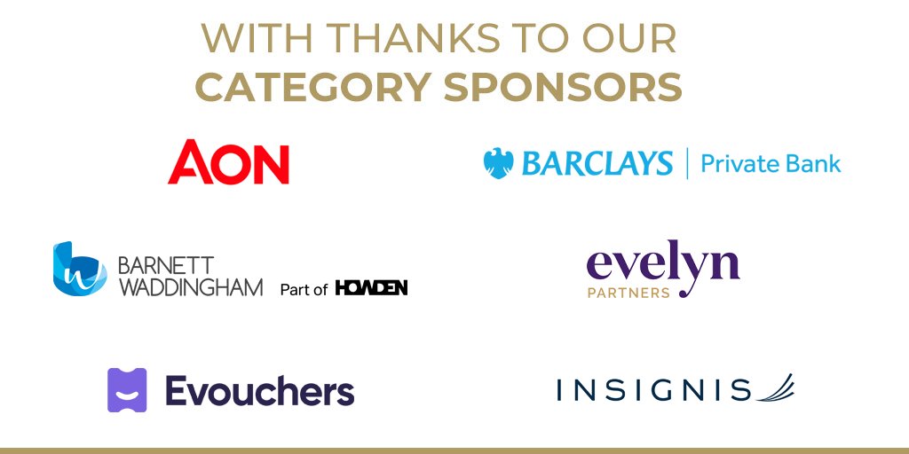 Charity_Awards's tweet image. And thank you to our category sponsors for their support: @aon_plc, Barclays Private Bank, @BW_LLP, @evelynpartners, @vouchers, and Insignis
#CharityAwards