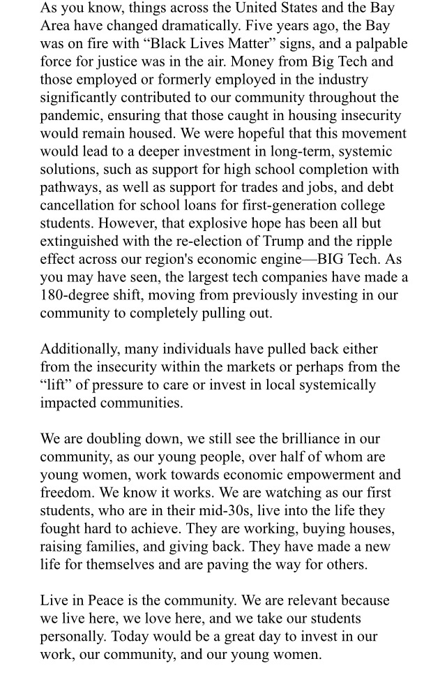 We do incredible work <a href="/LiveInPeaceInc/">Live In Peace</a>. A note.