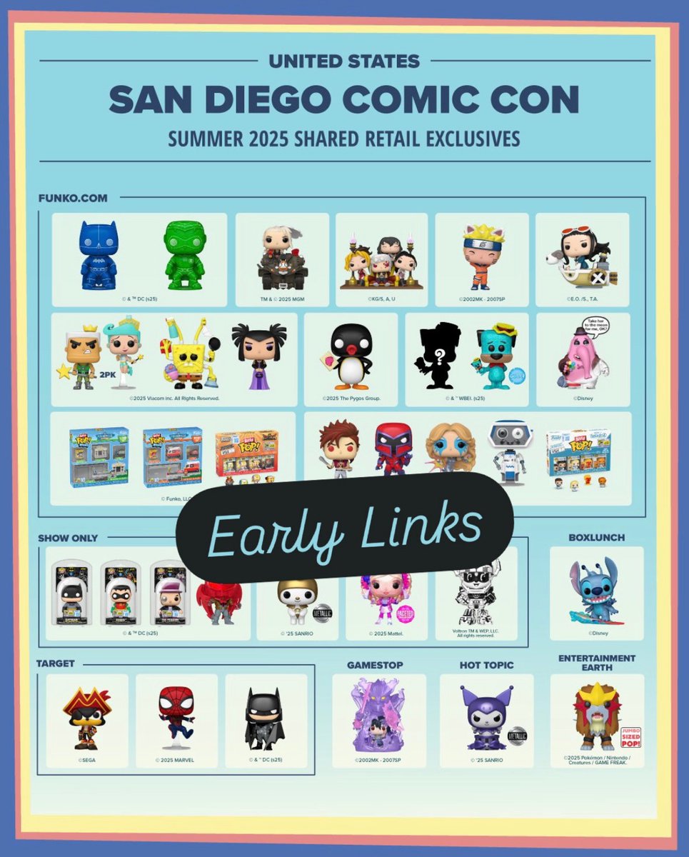 FunkoPOPsNews's tweet image. SDCC Early Links are here! Now you’re prepared ~ live 7/24 6AM PT!
All ~ fnkpp.com/SDCC
Bundle ~ fnkpp.com/SDBundl
Batman ~ fnkpp.com/SDBatKC
Sasuke ~ fnkpp.com/SDSusas
Entei ~ fnkpp.com/SDEntei
Barbie ~ fnkpp.com/SDBarbi
Azrael ~…