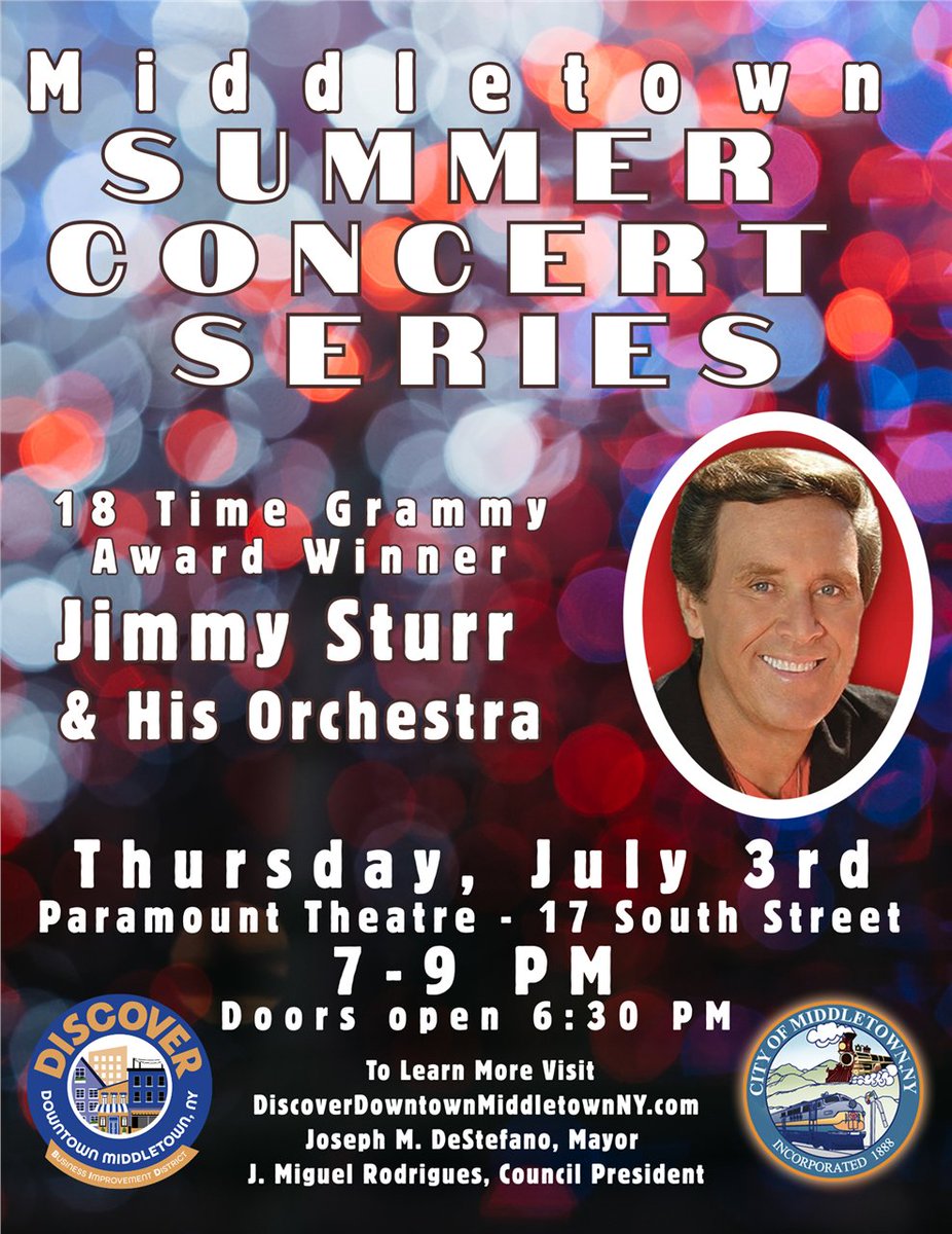 Please be advised that tonight's Jimmy Sturr Concert scheduled for John F. Degnan Square has been relocated to the Paramount Theatre. Doors will open at 6:30 PM. Our Concert will be from 7 to 9 PM. Seating will be on a first-come, first-served basis.
We hope you join us!