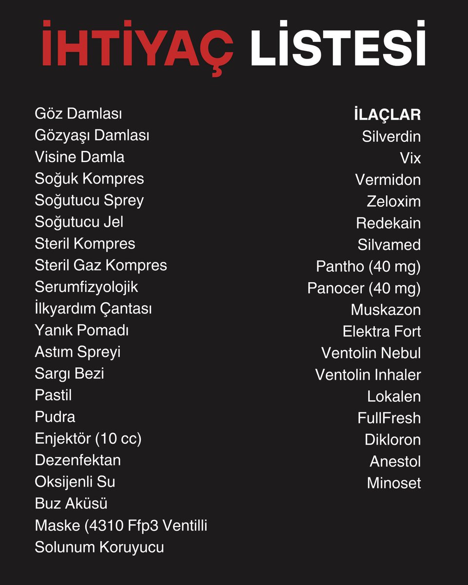 toplanma yerleri ve ihtiyaç listesiymiş, yarından itibaren ulaşabilir veya yardımlarınızı teslim edebilirsiniz 
#İzmirYanıyor