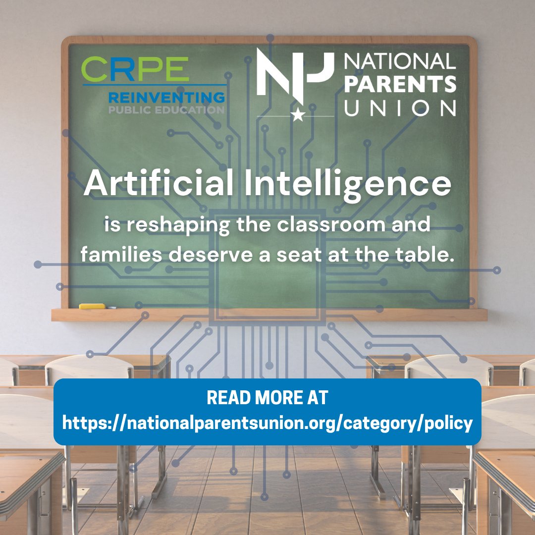 NationalParents's tweet image. AI is reshaping the classroom, and families deserve a seat at the table. We partnered with the @crpe_edu at Arizona State University to share more about how families can:
✔️ Close the equity gap
✔️ Ensure safe & ethical AI use
✔️ Build trust in school innovation
Read more:…