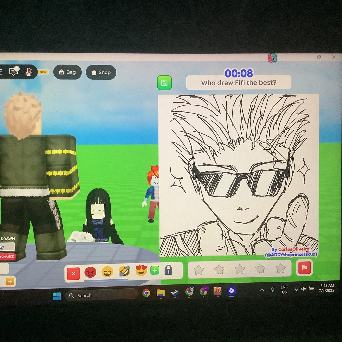 057Fi's tweet image. people drawing lang based off my roblox avatar 😭🥺🥺