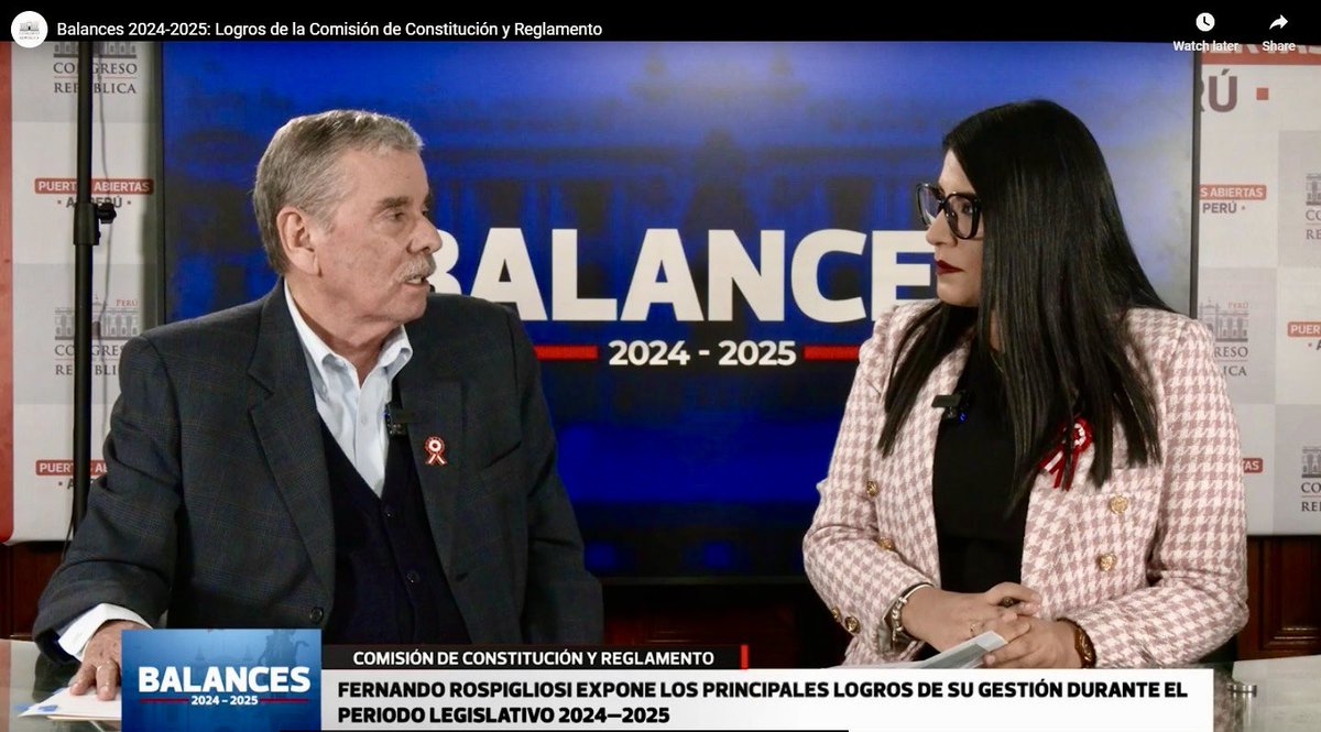Balances 2024-2025: Congresista Fernando Rospigliosi destaca lo más relevante durante su gestión en la Comisión de Constitución y Reglamento. Link: youtu.be/bKxJEEIwLuw?si…