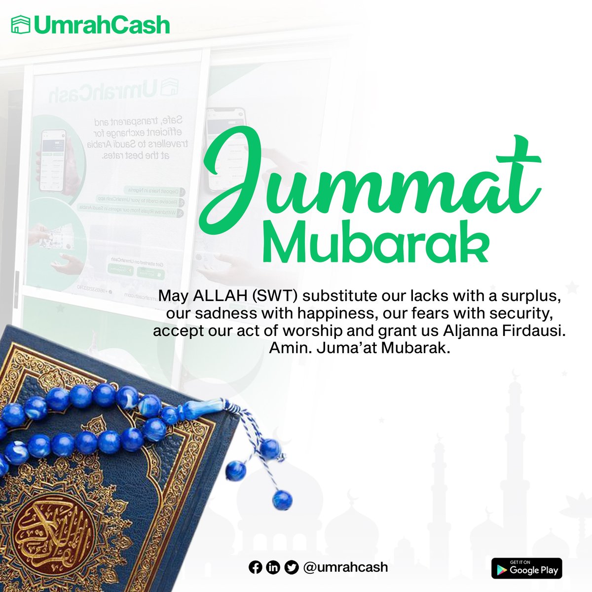 UmrahCash's tweet photo. Jummah Mubarak to all!
May today be a reminder of gratitude, reflection, and connection. 🤲 https://t.co/HRR0bZHEWQ