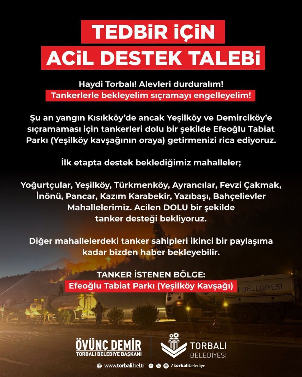 izmir torbalı belediyesi, acil destek çağrısında bulundu. #izmiryanıyor