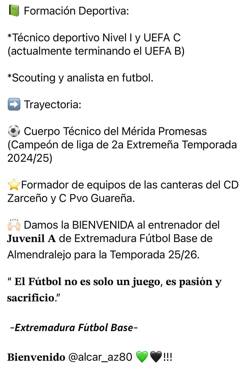 🗓 𝗙𝗜𝗖𝗛𝗔𝗝𝗘𝗦 𝗘𝗙𝗕 🧑🏻⚽️

🧩 Manuel Martínez Alcaraz “𝐌𝐚𝐧𝐮”

⚙️ Características: Profesionalidad, psicología, compromiso y una gran motivación

🏵 En continua formación y usando las nuevas tecnologías aplicadas al fútbol