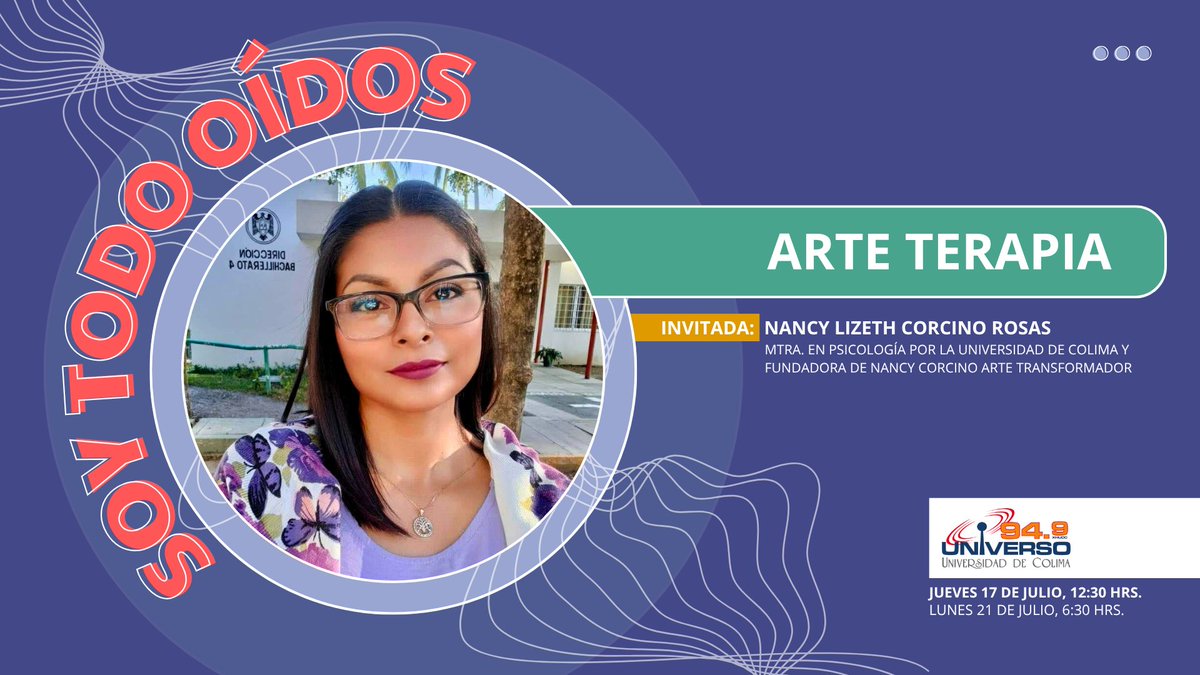 #ArteTerapia, ¡en #SoyTodoOídos! 👏

🎧 Sintonízanos y escucha a la Mtra. Nancy Corcino, quien hablará sobre los beneficios y modalidades de esta práctica donde se vinculan el arte y la psicología.

Te esperamos este jueves 17 de julio a las 12:30 horas 👉 universo949.mx