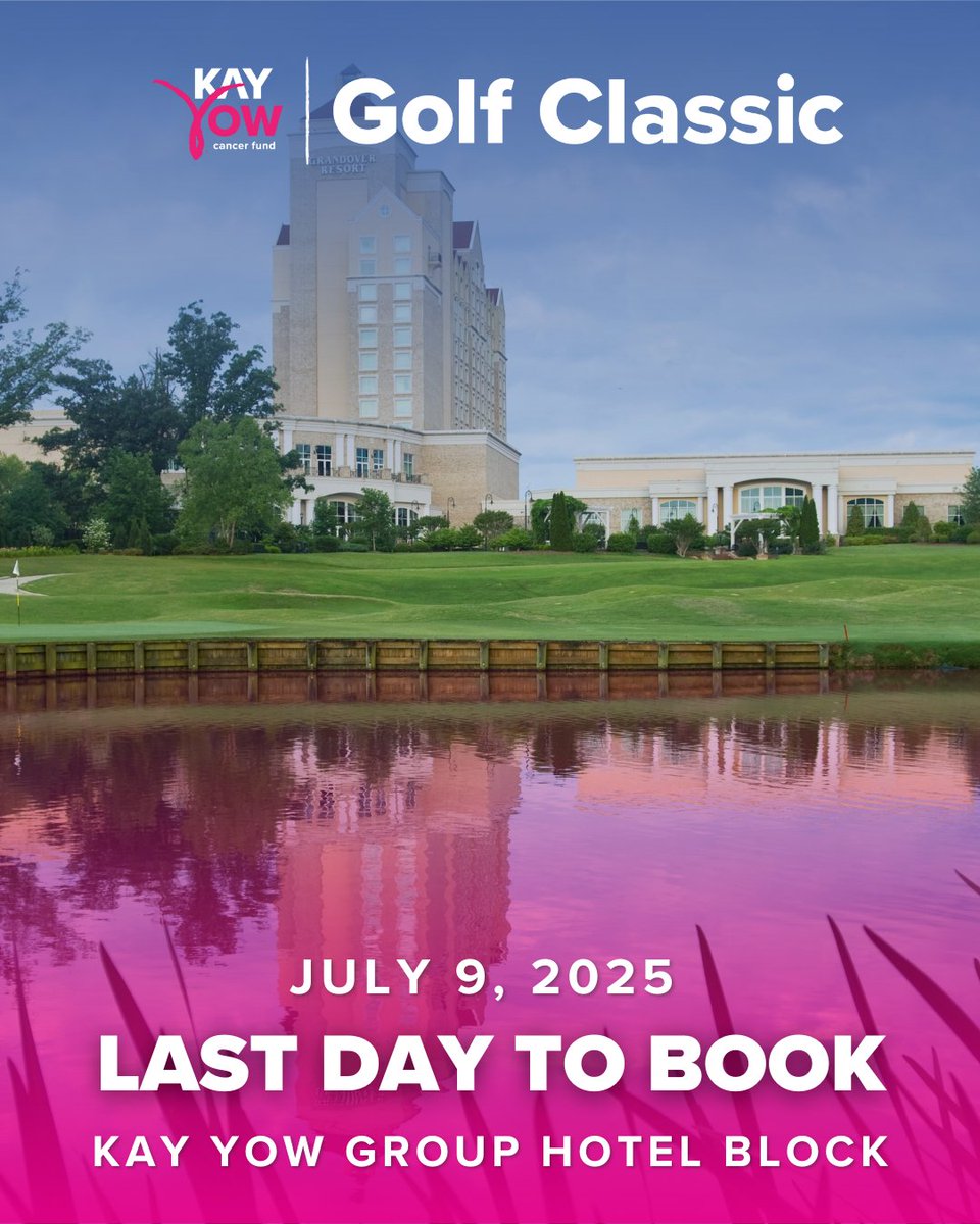 🚨 FINAL CALL! 🚨
July 9, 2025 is the LAST DAY to book your room under the Kay Yow Golf Classic group rate!
Secure your stay at Grandover Resort before the block closes. 🏌️‍♀️⛳️💗

#KayYowGolfClassic #GrandoverResort #BookNow #TeamKayYow #GolfForACause