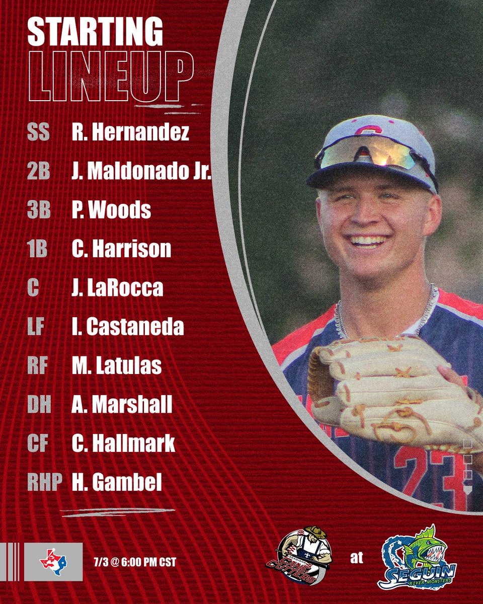 canecuttersbsb's tweet photo. Looking for back-to-back wins as we begin our first road trip of the second half! ⚾️
📍Smokey Joe Williams Field
⚾️6:00pm
📺 https://t.co/0wMmY5ob4G
#CutUpWithTheCutters
#GeauxCutters
#TexasCollegiateLeague
#CaneCutterPride https://t.co/CfvxkRVl5I