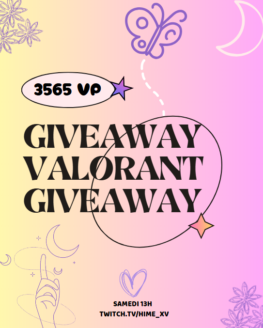 hime_xv's tweet photo. Hello la team! 
Giveaway d’une carte Valorant d’une valeur de 3 565 Valorant Points (environ 35€) ! C’est l’occasion parfaite pour te faire plaisir avec de nouveaux skins ! Pour avoir toutes les conditions rejoignez le discord tout y est inscrit! 
https://t.co/t1eYdiSjEU https://t.co/n0sWQRRio0
