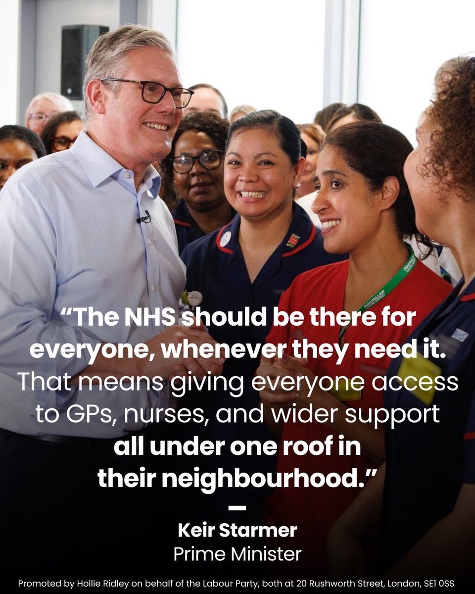 PutneyLabour's tweet image. The Tories broke the NHS, this Labour government is fixing it.
Labour’s 10-Year Plan for Health will transform our NHS giving us
✅More GPs
✅More NHS dentists
✅More care in the community
Read about it here 👇
gov.uk/government/pub…
Labour are rebuilding Britain