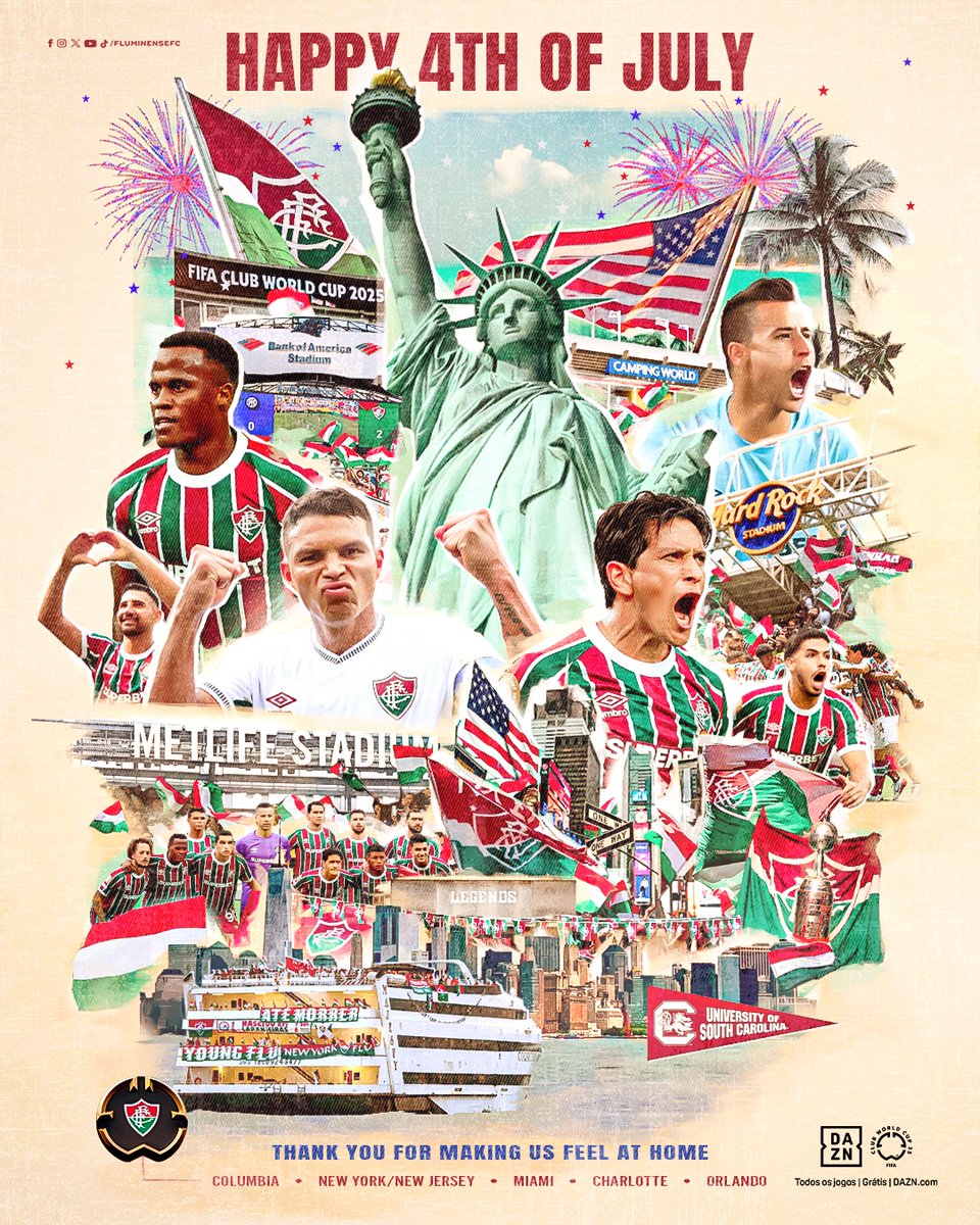 We've been feeling at home these past few days! Thanks for your hospitality, United States! We want to continue making history here!

Hᴀᴘᴘʏ 4ᴛʜ ᴏғ ᴊᴜʟʏ 🇺🇸🇭🇺

All the Fluminense matches for free on <a href="/DAZNFootball/">DAZN Football</a> >> bit.ly/FIFADAZN_Flumi…

#FIFACWC #TakeItToTheWorld