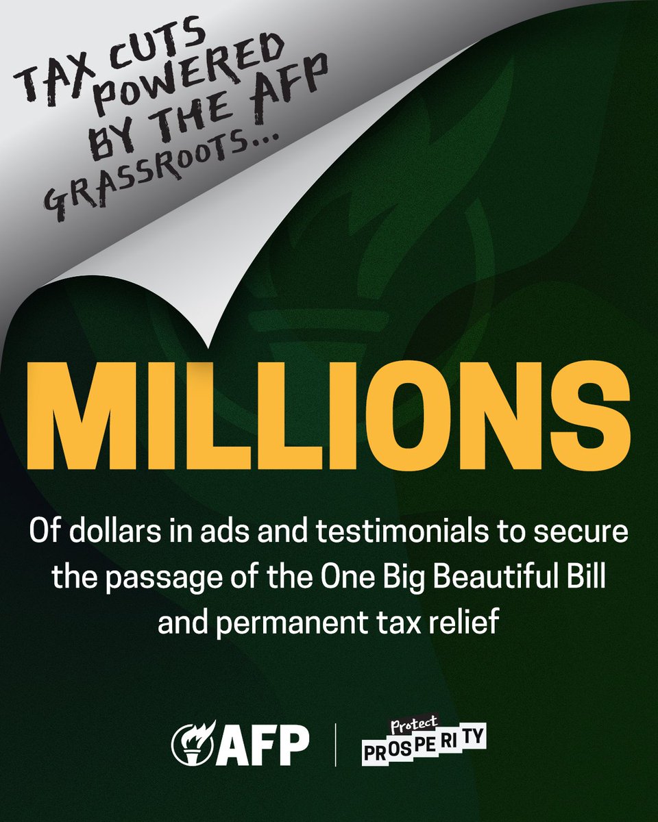 AFP is proud to have invested millions in ads and testimonials to lead the charge in making Trump’s tax cuts permanent for families and small businesses. 

We’re now one step closer to passing the One Big Beautiful Bill!