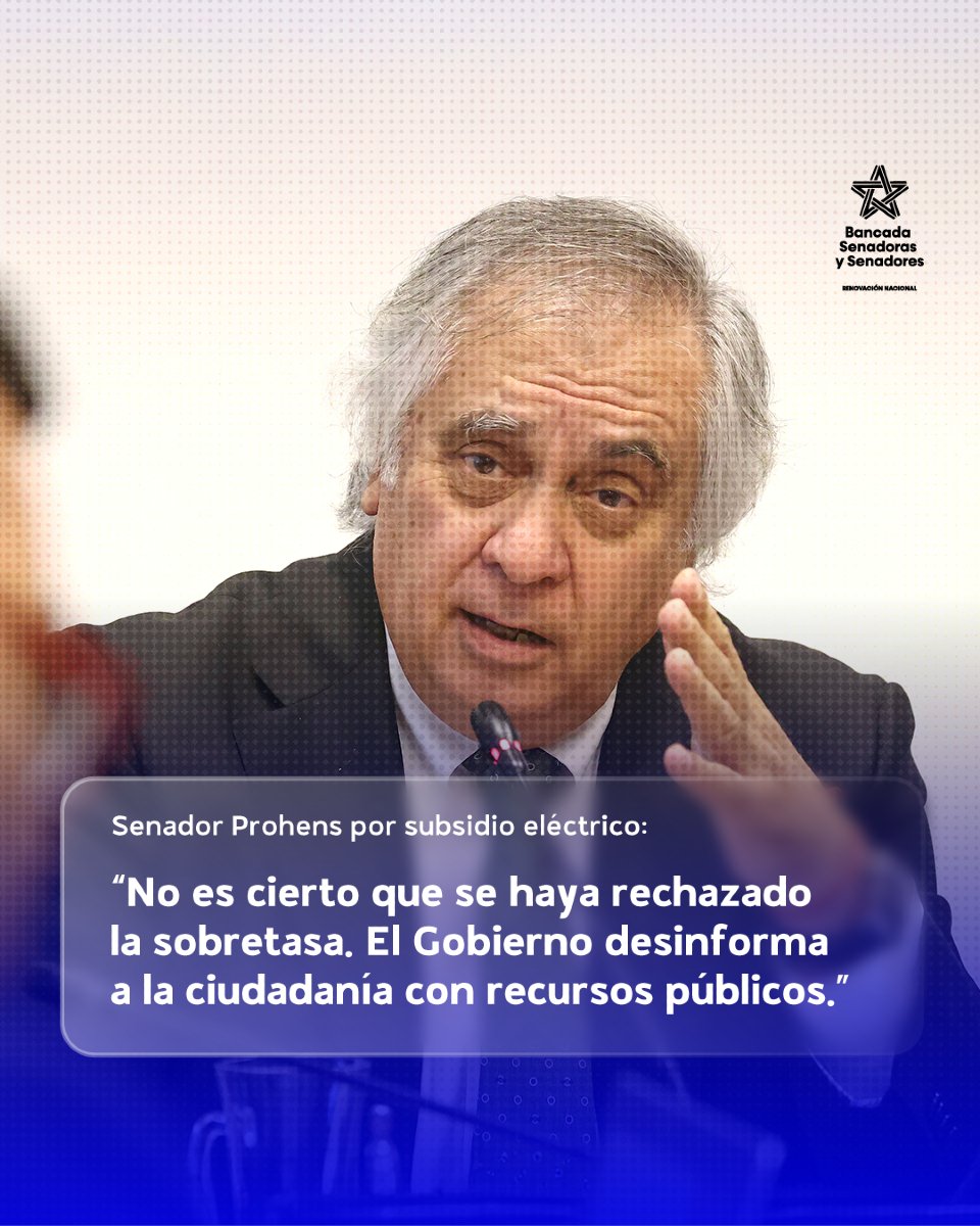 🚨NOTICIA | Senador Prohens por subsidio eléctrico: “No es cierto que se haya rechazado la sobretasa. El Gobierno desinforma a la ciudadanía con recursos públicos.”