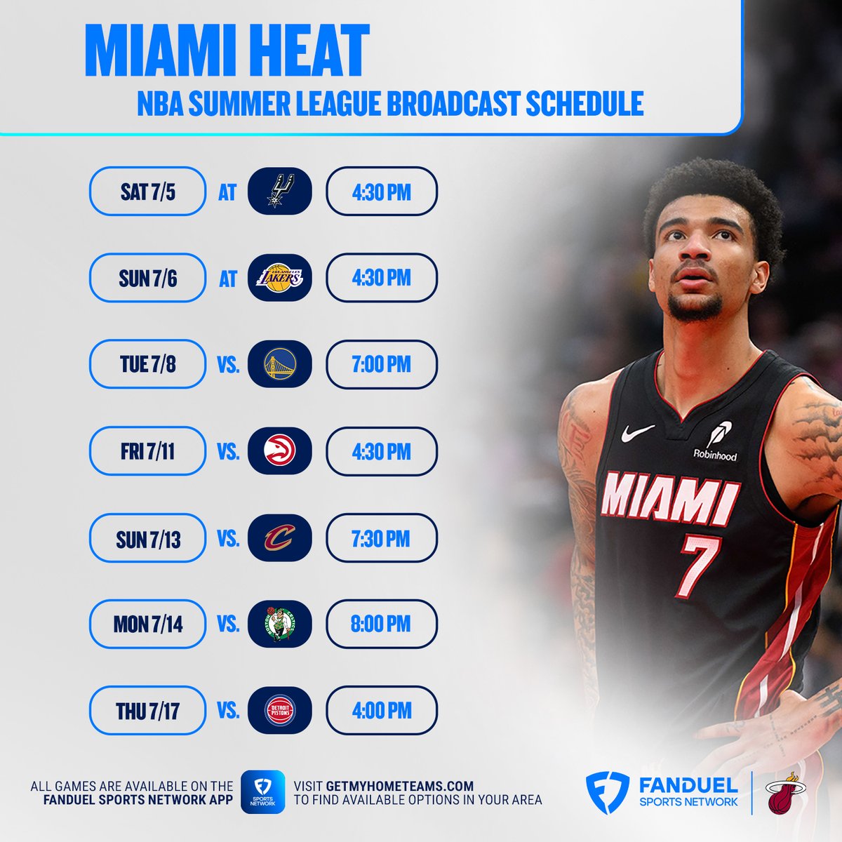 We’ve got NBA Summer League games coming your way! 💥

Catch the Heat take on the Spurs this Saturday on FanDuel Sports Network.