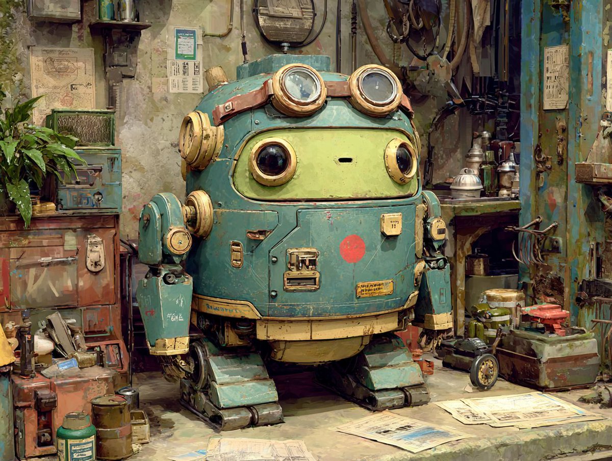 TechModula's tweet image. avocado-shaped robot wearing work goggles
#Aiart️  #AI町工場 #Midjourney