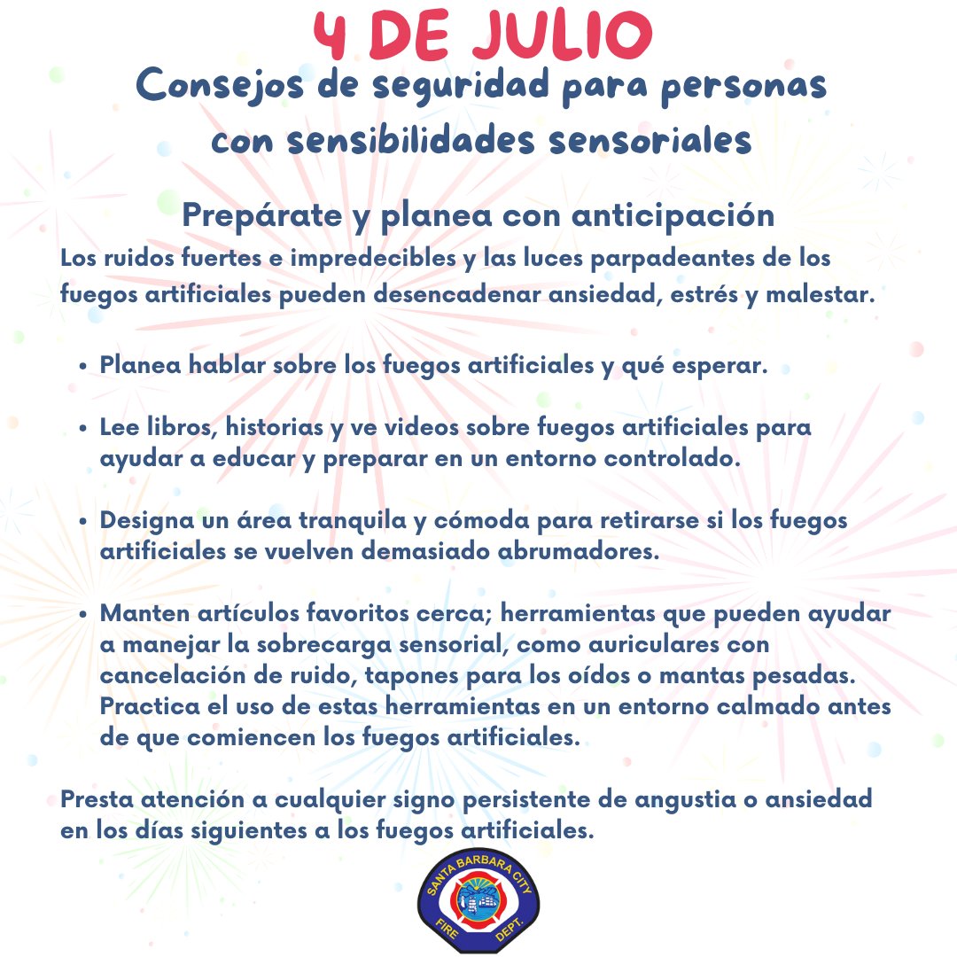 SBFD anima a todos a ser conscientes de toda nuestra comunidad este 4 de julio ❤️🌟🚒