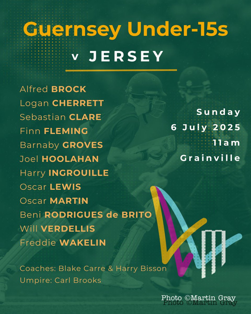What could be better than GUERNSEY v Jersey?

*Three* inter-insulars, all on the same day!

This Sunday, Guernsey take on Jersey in a trio of age-group clashes.

U11s - Port Soif
U13s - KGV
U15s - Grainville, Jsy

All start at 11am. What a day.

#Guernsey #cricket #KGV #portsoif
