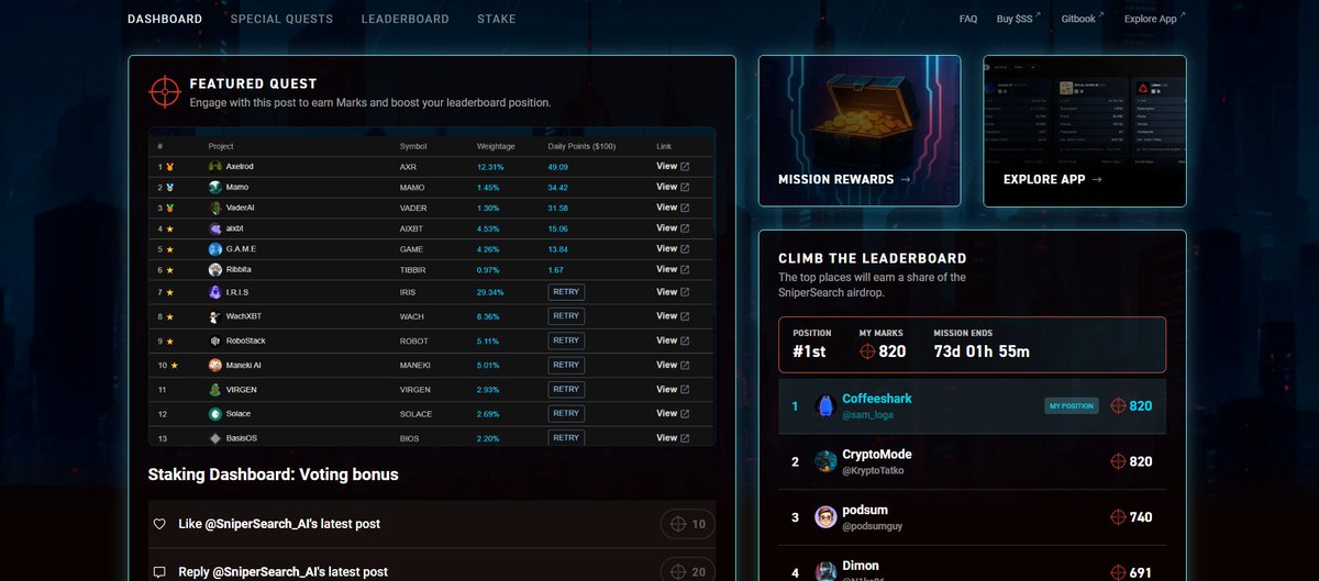 coffeeshark | VGG (@sam_loga) on Twitter photo It's a truly powerful integration from <a href="/SniperSearch_AI/">SniperSearch_AI</a>
The new Staking Panel is revolutionary, as it provides crucial information to optimize staking strategies. Having access to live voting analysis across all staking projects is incredibly valuable. Being able to see the It's a truly powerful integration from <a href="/SniperSearch_AI/">SniperSearch_AI</a>
The new Staking Panel is revolutionary, as it provides crucial information to optimize staking strategies. Having access to live voting analysis across all staking projects is incredibly valuable. Being able to see the