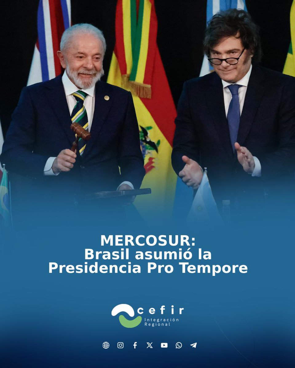 🌎 Tuvo lugar este jueves 3 de julio en Buenos Aires la LXVI Cumbre de presidentes del Mercosur.

Con ella culminó la presidencia pro témpore argentina del bloque regional y se transfirió su conducción por los próximos seis meses a Brasil.

cefir.org.uy/mercosur-brasi…
