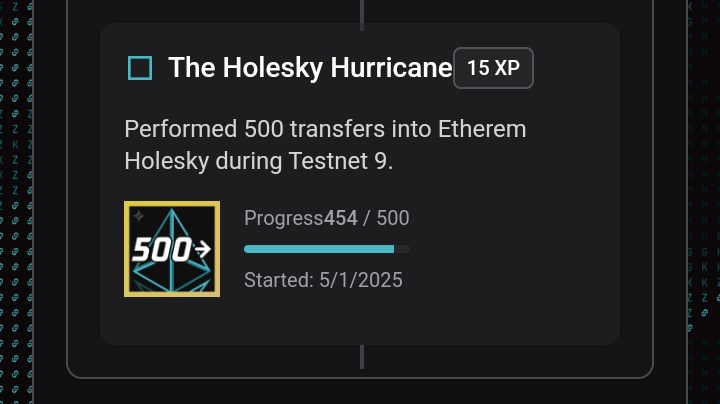 I've been trying hard to complete my Holesky task on <a href="/union_build/">Union</a> all week but my dashboard has been stuck at these figures for days!😕

Anyways, I pushed a lot of transfers today and I think they were enough to round this up, so I'll just wait  till my dashboard updates.

Zkgm🐋