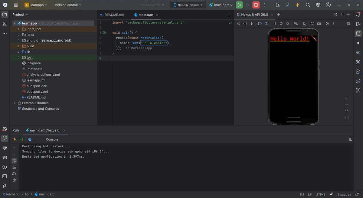 Ifechukwu001_'s tweet image. #Day2 of #30DaysofFlutter
Hello world from Flutter.
I set up Android Studio as my IDE, but I ran into issues with running the emulator with hardware acceleration. Therefore, I had to start over and switch to Software acceleration.