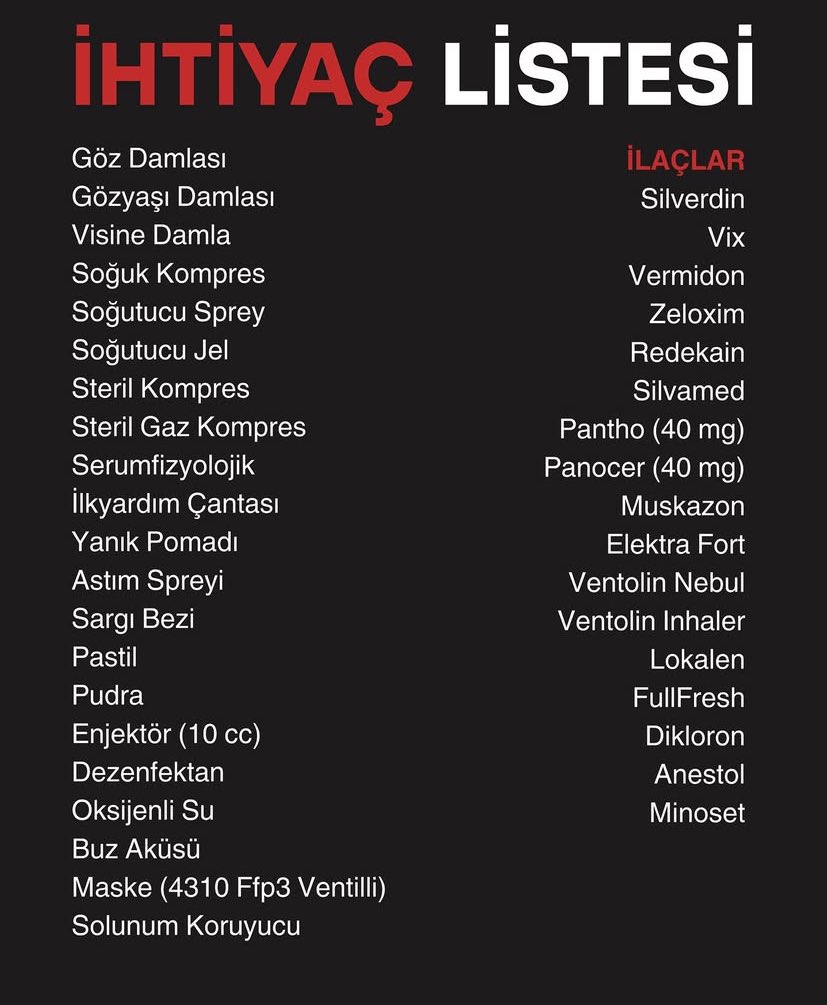 Toplanma yerleri ve ihtiyaç listesi. #izmiryanıyor