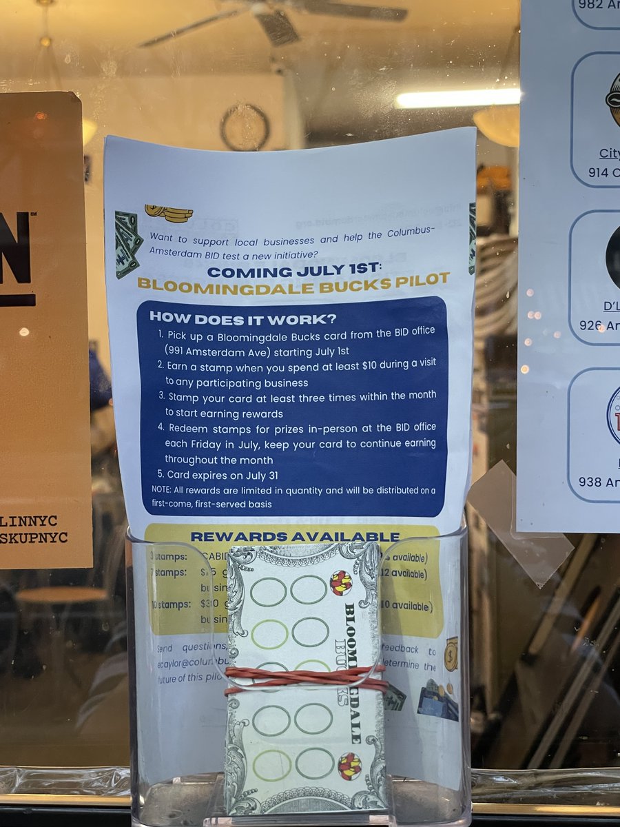 Bloomingdale Bucks cards are available outside of the BID storefront at 991 Amsterdam Ave! Pick yours up to start earning rewards ASAP!