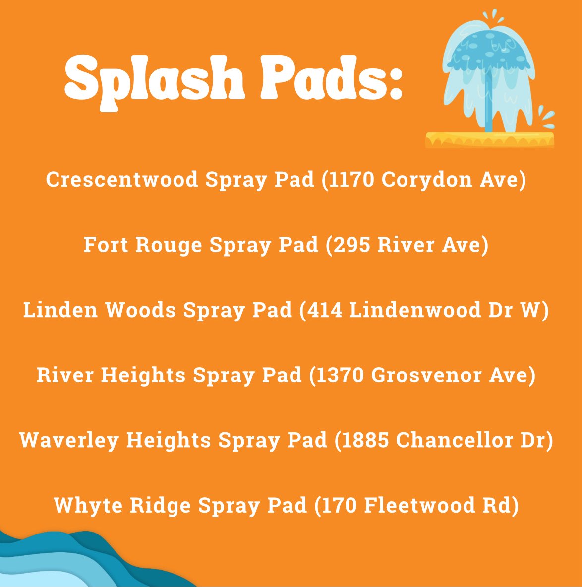 BenCarrwpg's tweet image. Looking for ways to beat the heat? Splash Pads and Wading Pools are a great way for families to stay cool and have fun during these hot summer days. ☀️
Swipe to see a list of locations in Winnipeg South Centre!
#summerdays #community #Winnipeg