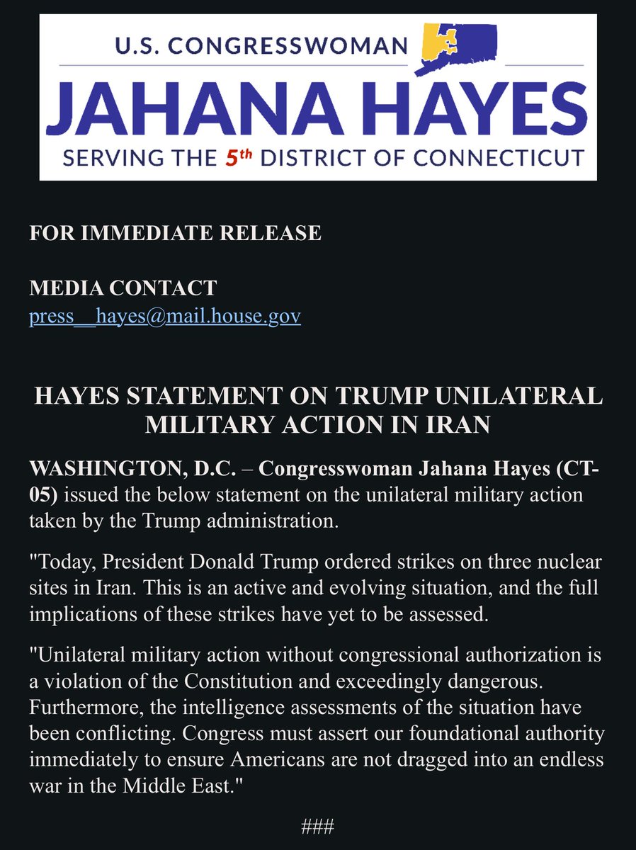 Statement from Congresseoman Jahama Hayes (<a href="/JahanaHayesCT/">Jahana Hayes</a>) #CTPolitics