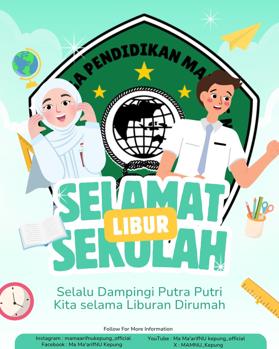 MAMNU_Kepung's tweet photo. Selamat Libur sekolah
Selalu Dampingi Putra Putri Kita selama Liburan https://t.co/5ddidzIzcG