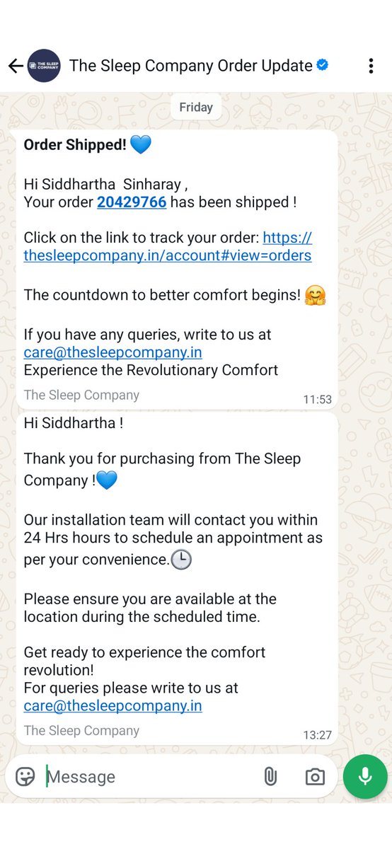 sidsinroy's tweet photo. @TheSleepCo_ You had great service till delivery, thereafter it seems you all actually to your company name seriously - you went into #SleepMode
It's been 48hrs, when will someone come to install - see the messages you sent on WhatsApp, please live upto it. Please install it 2day https://t.co/QpTaBfSfyw