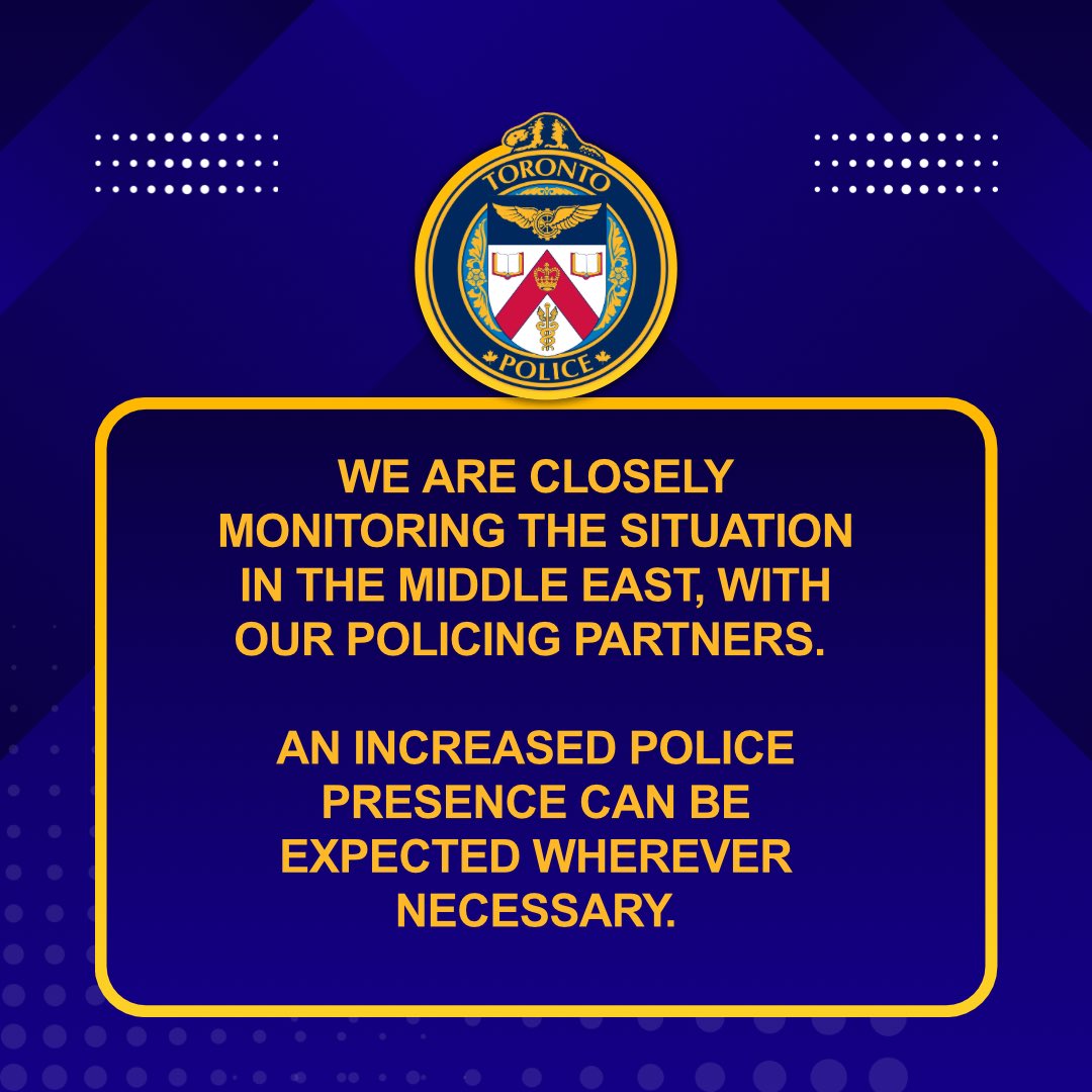 We are closely monitoring the situation in the Middle East, with our policing partners. An increased police presence can be expected wherever necessary.
