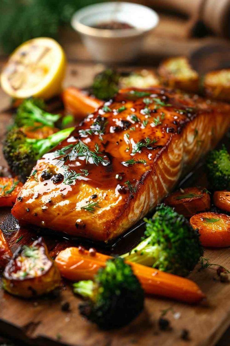 Sheet Pan Honey Mustard Salmon and Veggies