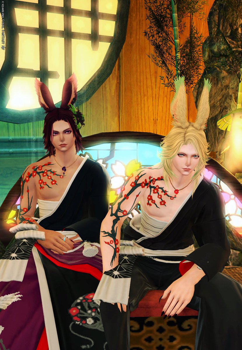🐰🐰でSS撮りに行きました！
和風の窓から光がさす素敵なお家でした✨️
 #FF14SS  #ランプのお家  #ヴィエラ