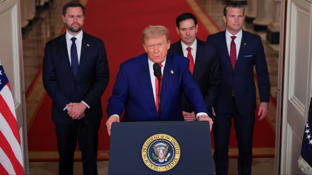 Donald trump define de "enormemente exitoso" ataque  militar sobre las tres principales instalaciones nucleares de Irán, que dijo, fueron borradas. Amemazó con ir detrás de otras instalaciones del laís persa si éste no acuerda rápido la paz