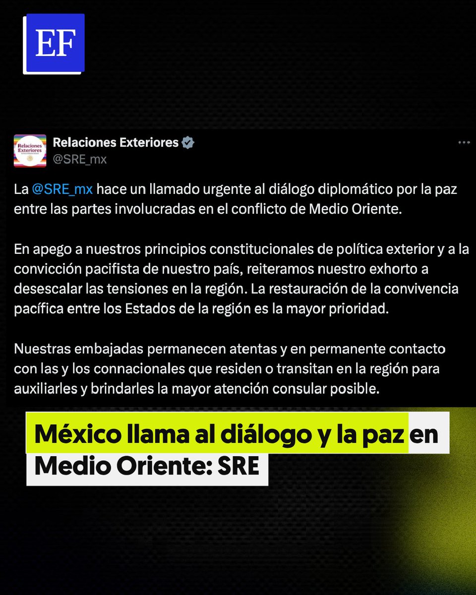 #AlMomento 🚨 La <a href="/SRE_mx/">Relaciones Exteriores</a> urgió a desescalar el conflicto y reiteró su compromiso con la vía diplomática. Además, aseguró apoyo consular a connacionales en la zona