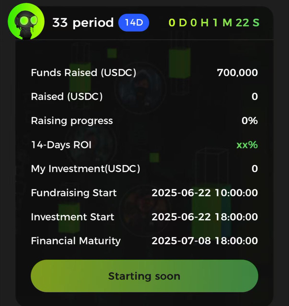 🔥 Match AI資産管理 · 富の守護者  
フェーズ33（14日間）資産サブスクリプション受付開始！  
⏰ 申込開始：2025年6月22日 11:00
📈 目標調達額：700,000 USDC  
🌐 今日の種まきが、明日の豊かな収穫へ。🌾  
💡 Match AI資産管理：資産の成長を自動化し、シームレスなリターン生成マシンに変革。🏧