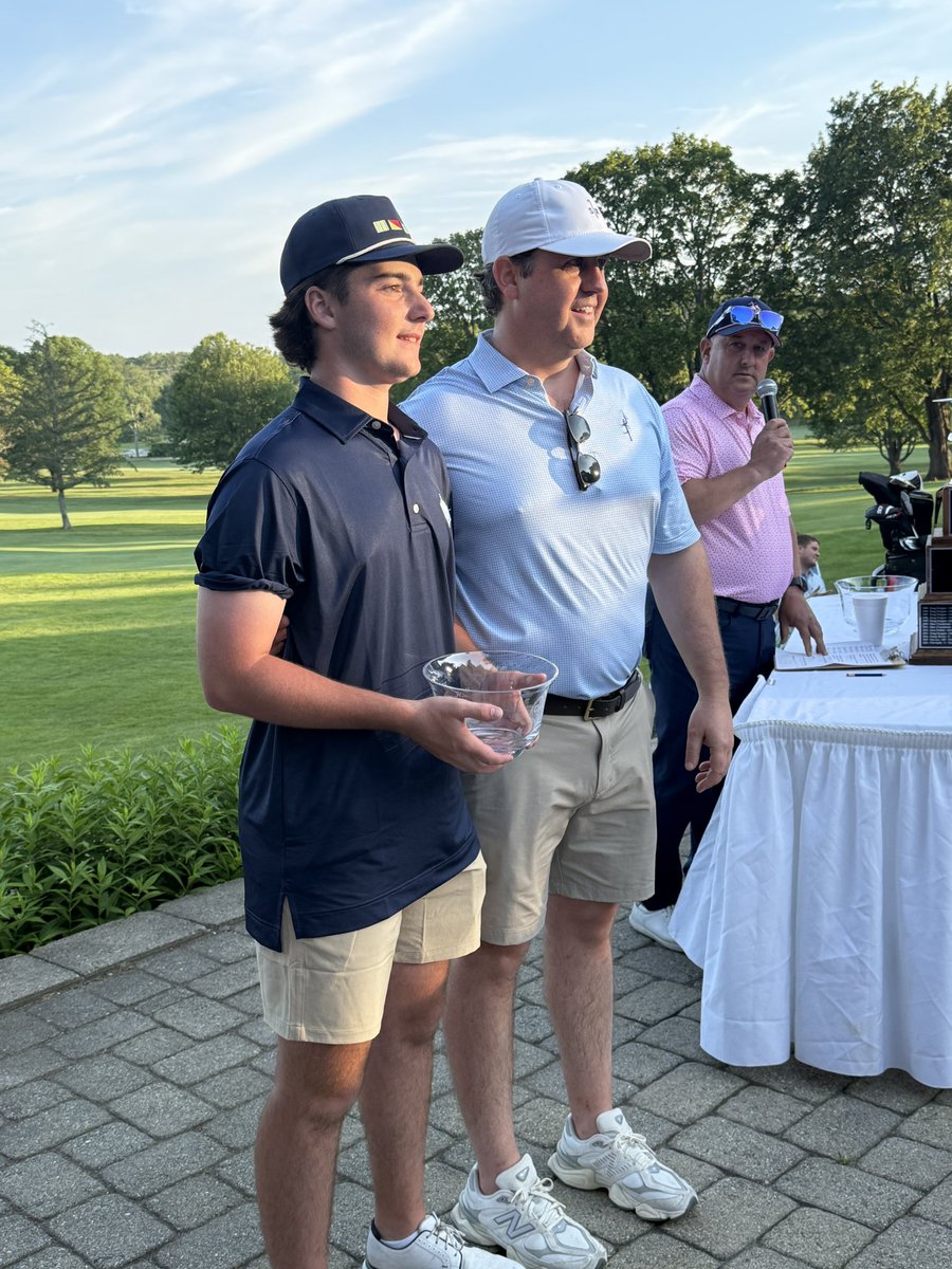 Nate Crowley fired a 67 on a tough Mt. Pleasant course today.  Nate recieved a trophy dedicated in memory of 42 year Mt. Pleasant Pro Mike Mullavey Sr.  Mike Mullavey Jr. presented the trophy to Nate.