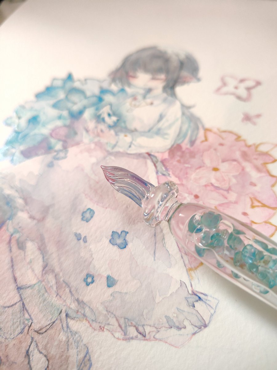 home_504's tweet image. 紫陽花の色に染まったガラスペン