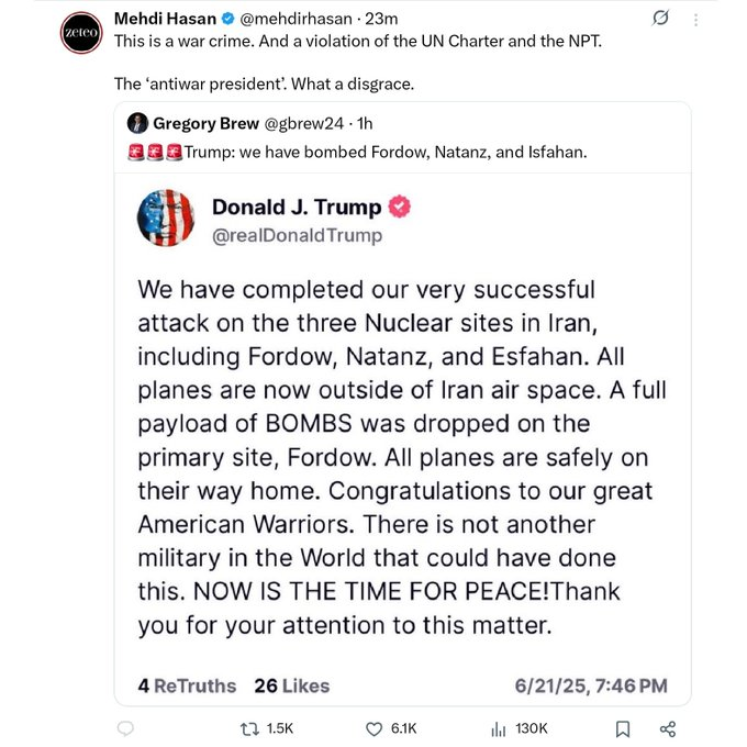 In case you had any doubt (a) which side Mehdi was on; and (b) whether he just goes around calling anything he doesn't like a "war crime."