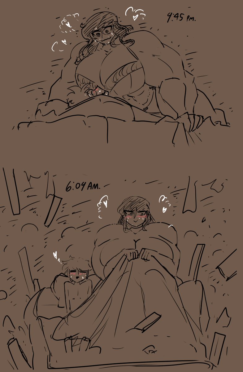 Intimacy in size difference couples might be my newest favorite genre: 👩‍❤️‍💋‍👨 (Thank you to <a href="/JakeArmorsmith/">Jake the Rabbit🦊🐰🔞 Boutique full</a> for the art~)